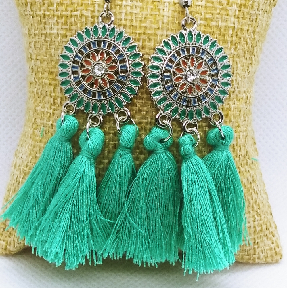 Turquoise Color Tassell Earrings